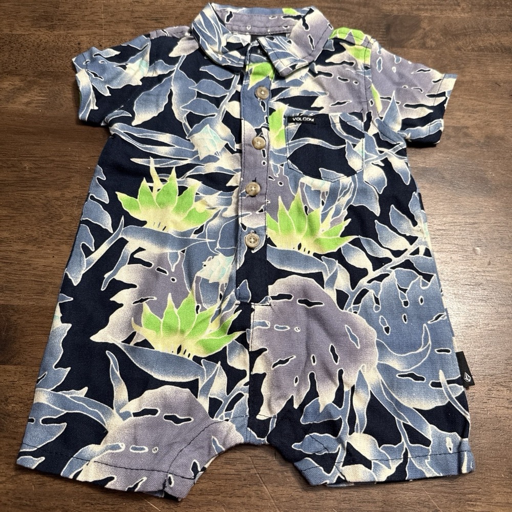 Volcom Infant Boy‎ Floral Short Sleeve Romper SZ 3-6 Month Baby One Piece NWOT